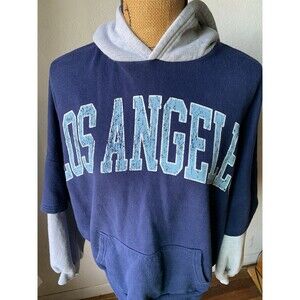 Goodie Two Sleeves Women's M Los Angeles navy blue/grey LS Pullover Kangaroo EUC